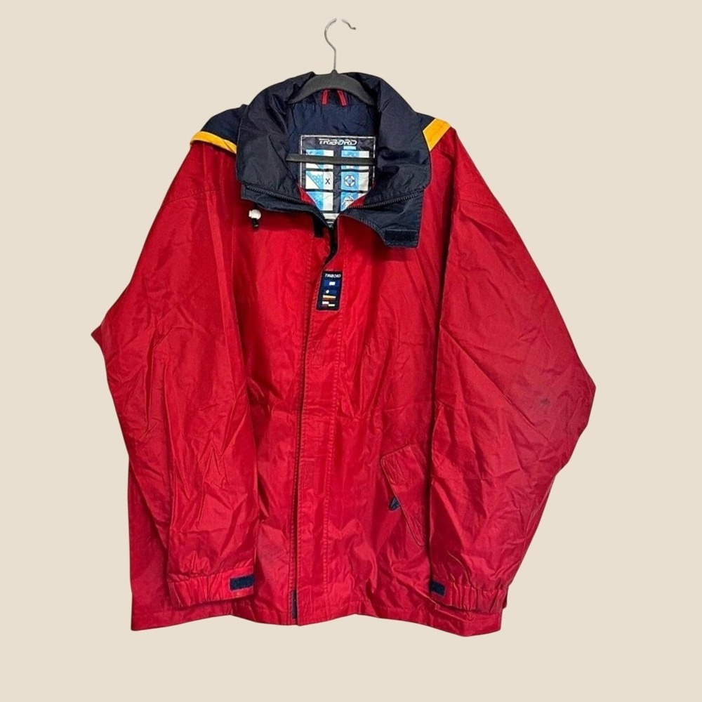 VTG Tribord Decathlon Sailing Rain Hooded Jacket Red Mens 3XL Nautical Utility